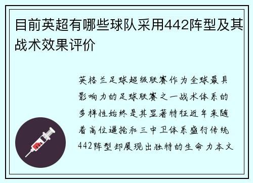 目前英超有哪些球队采用442阵型及其战术效果评价