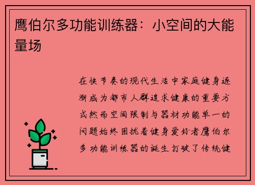 鹰伯尔多功能训练器：小空间的大能量场